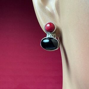 Sterling Silver Stud Earrings with a Red and Black Stone. 3/4” long